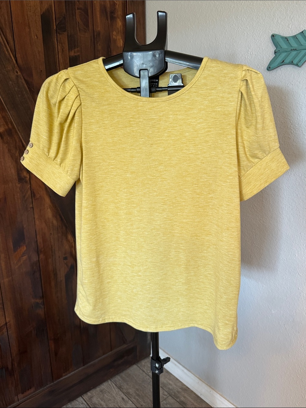 SHEIN Mustard Yellow Puff Sleeve Tee